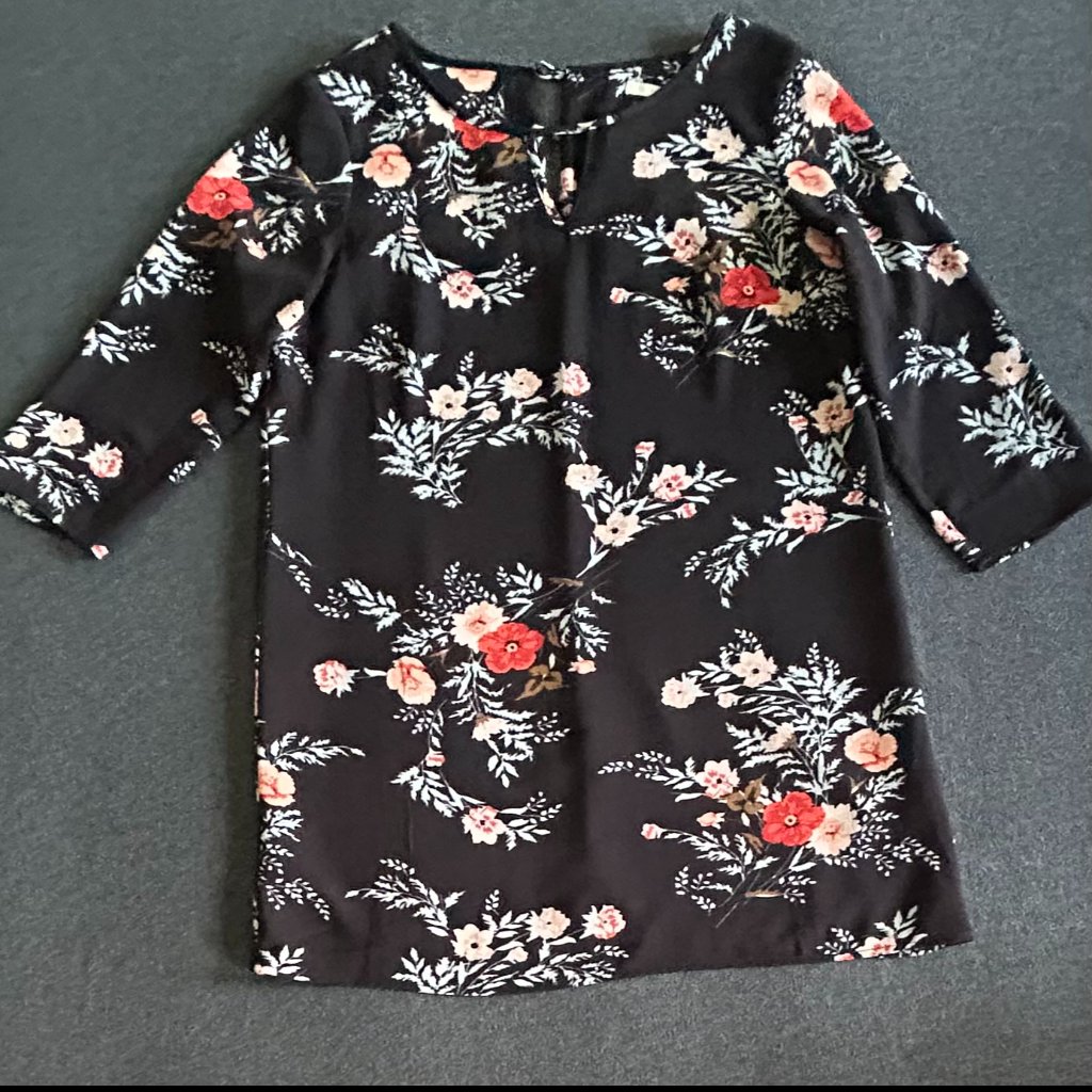 Black Mini Dress With Floral Print By C&E
